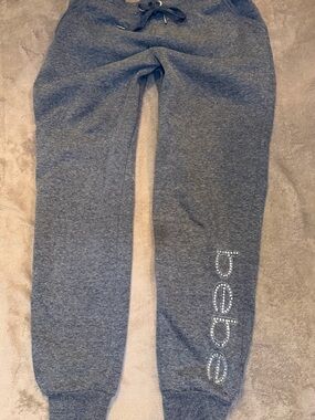 bebe Grey Rhinestone Logo Joggers Size S Petite
